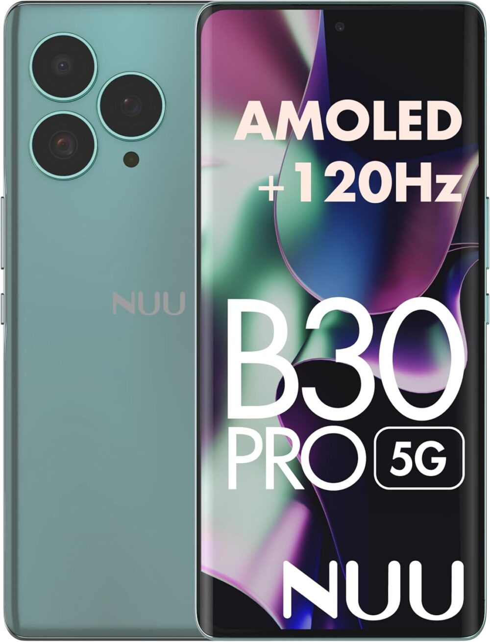 NUU B30 PRO 5G Cell Phone AMOLED 6.7” Selfie Camera, Dimensity 7050 120Hz Dual SIM. (Green, 256, GB, 12, GB) - Image 2
