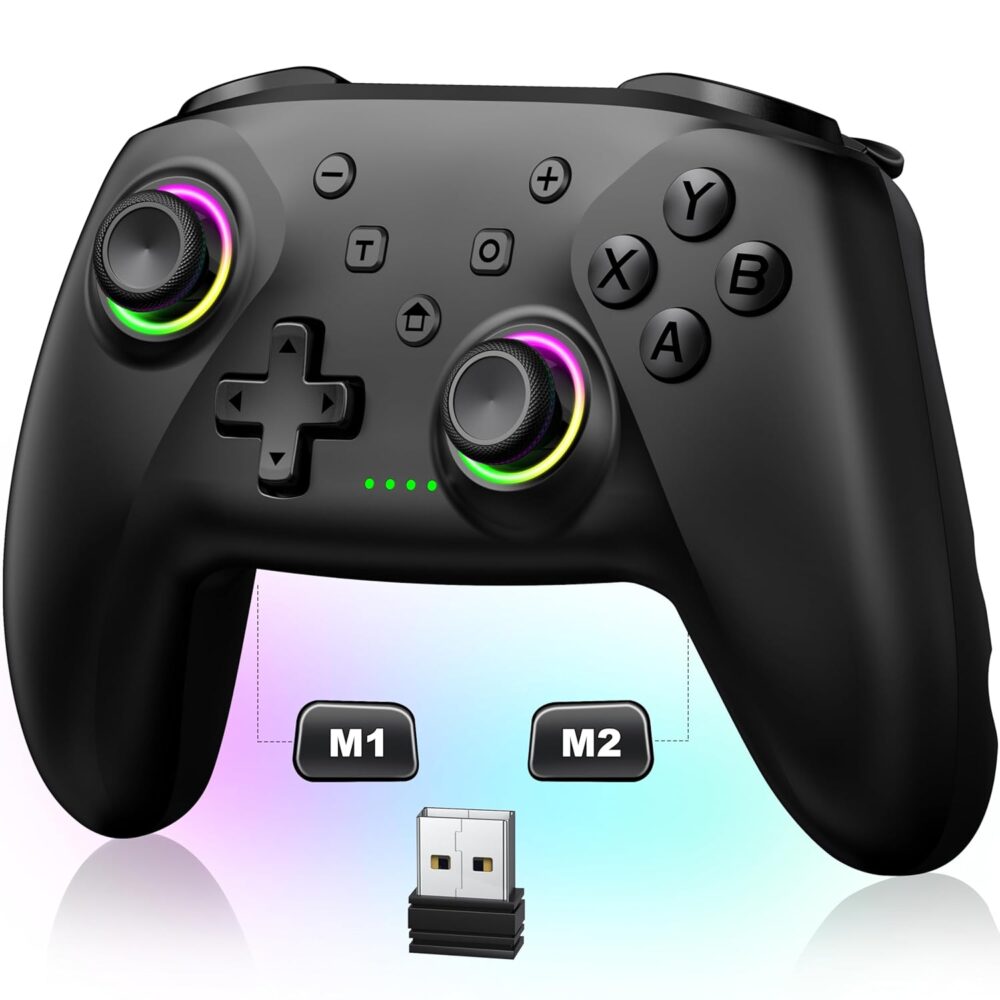 PC Controller, Wireless Bluetooth Controller, 1000mAh Battery, with Hall Effect Joysticks & Triggers, No Dead Zone, No Stick Drift, Controller for PC, Switch, iOS and Android, Cool Dynamic Light - Image 2