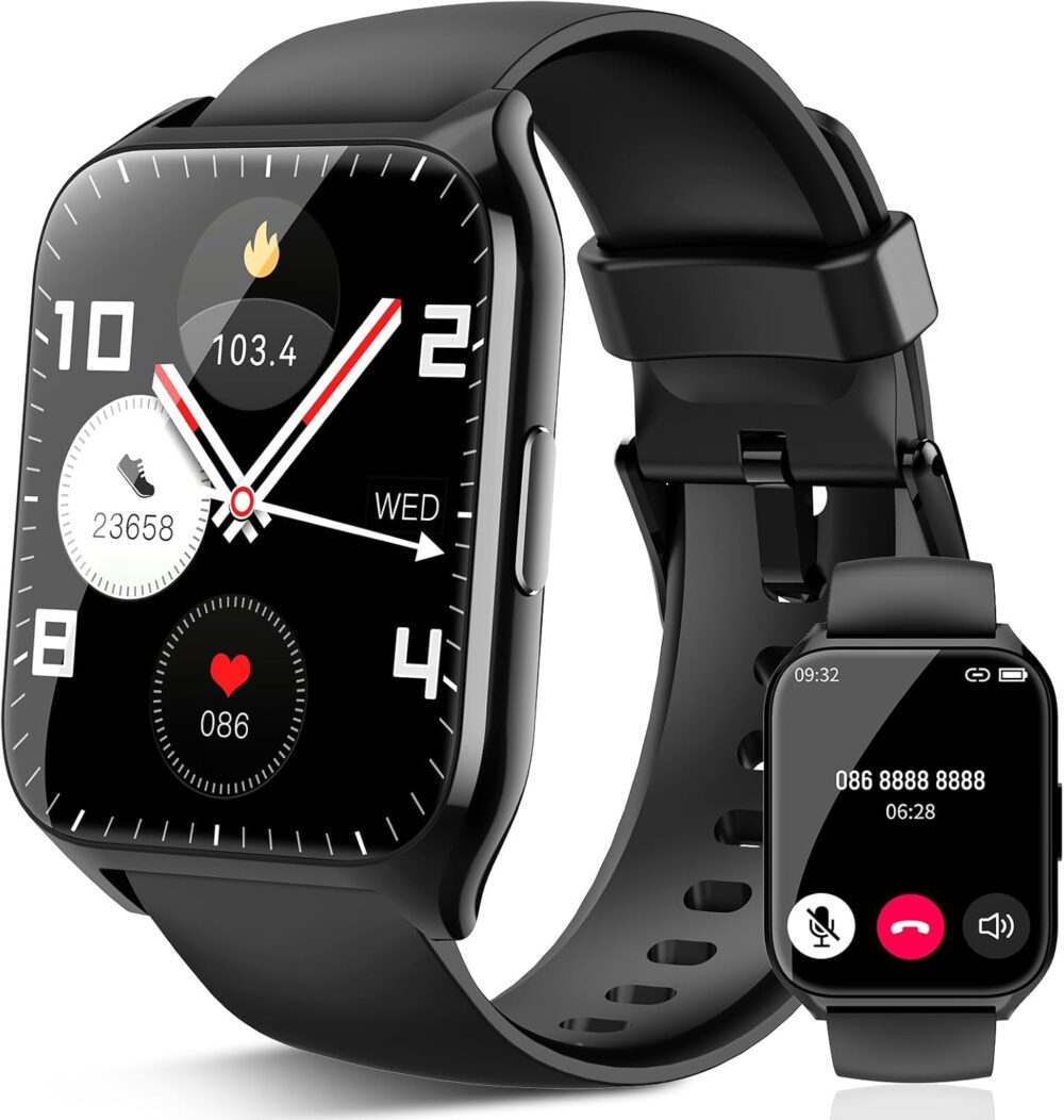 Smart Watch for Men Women(Answer/Make Calls), 1.85" HD Touch Screen Fitness Watch with Sleep Heart Rate Monitor, 112 Sports Modes, IP68 Waterproof Activity Trackers Compatible with Android iOS, Black - Image 2