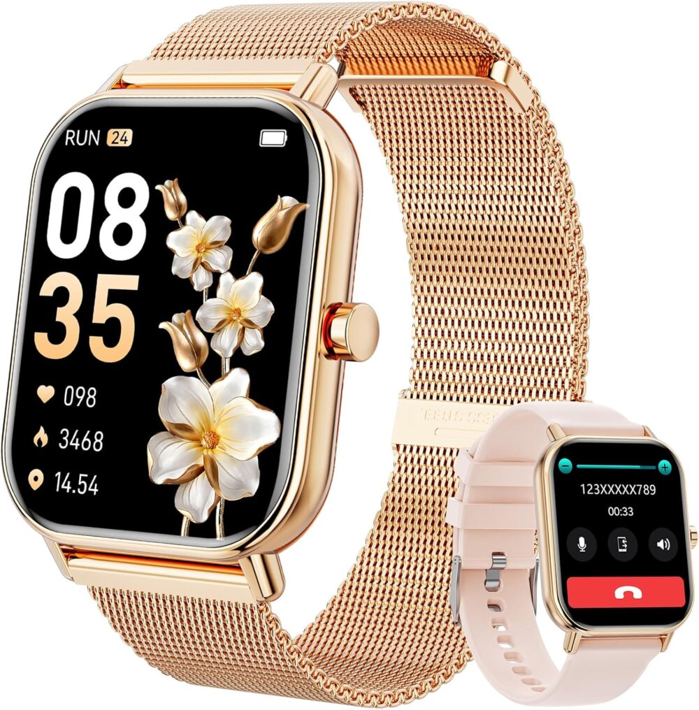 Smart Watch for Women Men, Fitness Tracker Watch for Android Phones iPhone Compatible, 1.85" Smart Watches for Women Men with Blood Oxygen, Heart Rate Monitor, 110+ Sport Modes Smartwatch (2 Strap) - Image 2