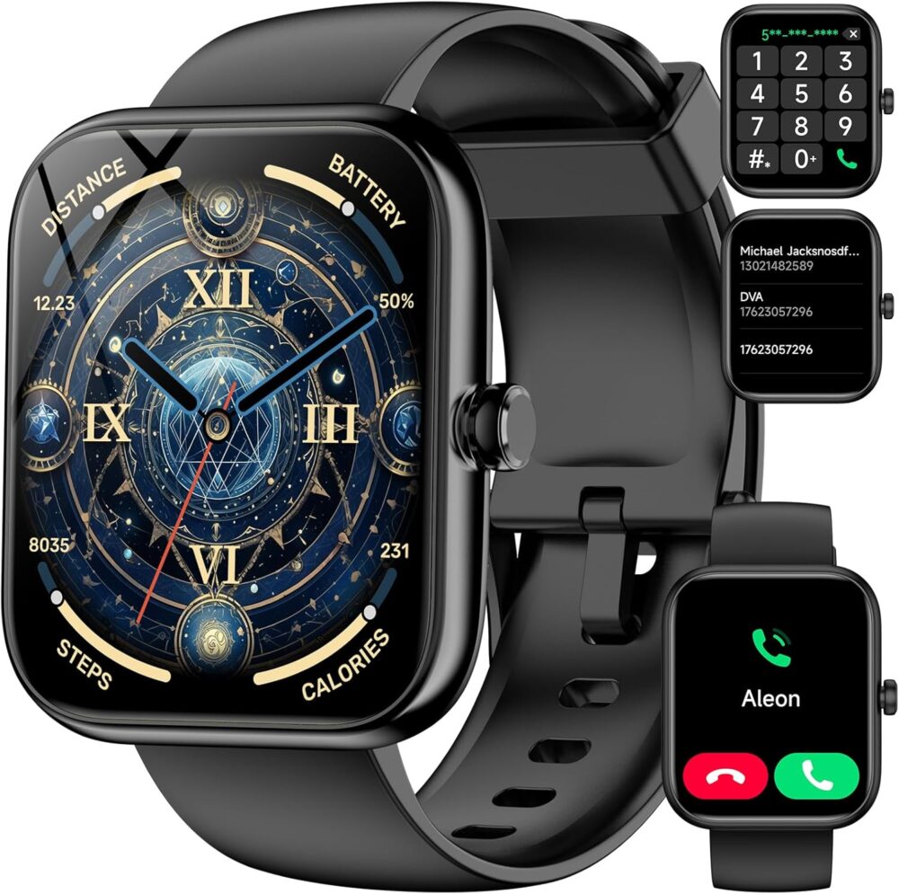 Smart Watch with Alexa Built-in‌, 1.83'' Touchscreen with Call Function, IP68 Waterproof Fitness Tracker, 100+ Sport Modes, Heart Rate & Sleep Monitor, Pedometer, iOS/Android Compatible (Black) - Image 2