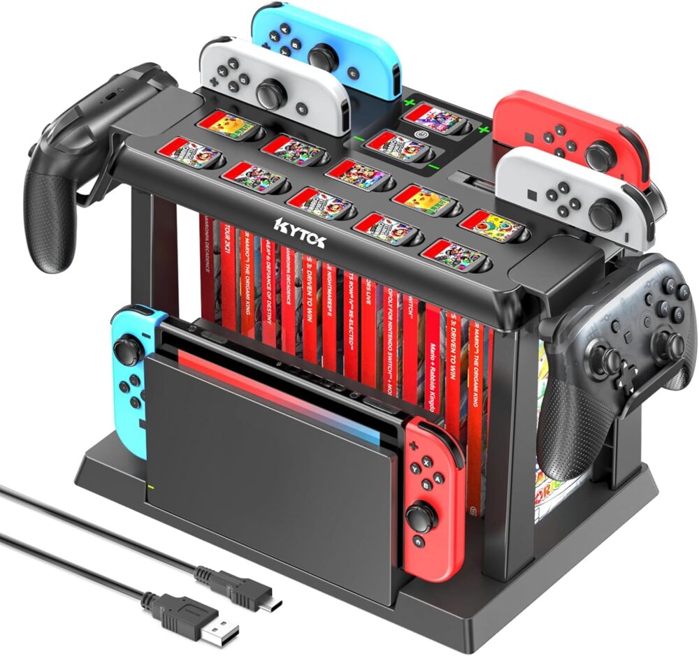Switch Games Organizer Station with Controller Charger, Charging Dock for Nintendo Switch & OLED Joycons, Kytok Switch Storage and Organizer for Games, TV Dock, Pro Controller, Accessories Kit - Image 2