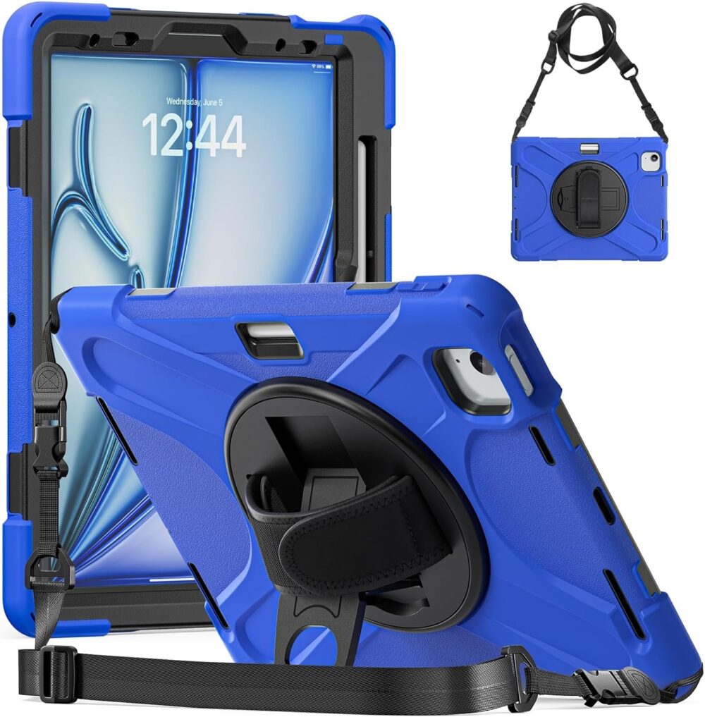 Tablet PC Case Compatible with iPad Air 11-Inch M3/Air11 M2 (2025/2024) Case, Heavy Duty Rugged Shockproof Drop Protection Case with Pen Holder,Shoulder Strap Protective Cover Compatible with Kids Sil - Image 2