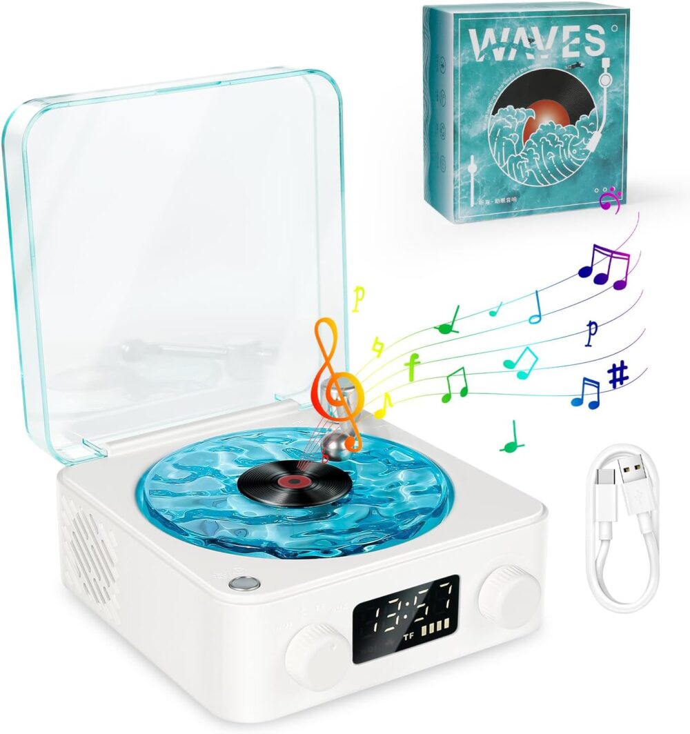 The Waves Vinyl Player with Water Ripple Light,2025 New Vinyl Record Player, Waves Vinyl Bluetooth Speaker Compatible with Bluetooth, TF,AUX Mode, Record Player Bluetooth - Image 2