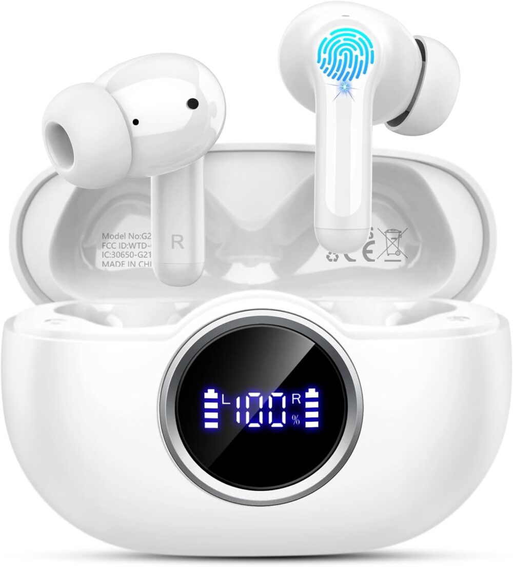 Wireless Earbuds, 2025 Bluetooth 5.4 Headphones Deep Bass Stereo Ear Buds, 4 ENC Noise Cancelling Mic 36Hrs USB-C in-Ear Earphones IP7 Waterproof Sport Workout for Laptop Pad Android iOS Phone, White - Image 2