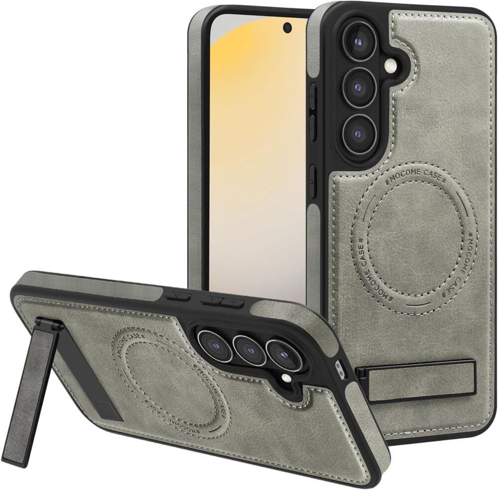 for Samsung Galaxy S24 FE Case Leather [Compatible with Magsafe Wireless Charging] Magnetic Cover Stand Funda para S24 FE 6.7 '' 5G 2024 Rugged Best Phone Cases Gray - Image 2
