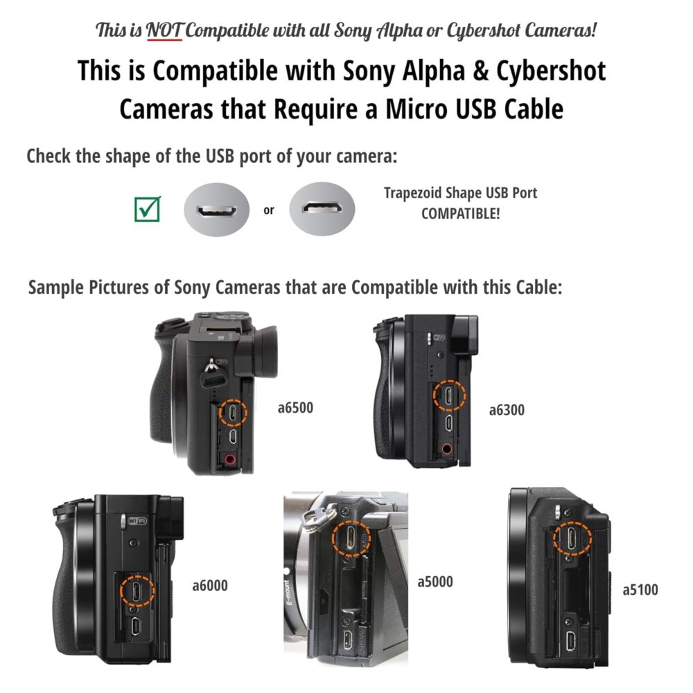 ienza Replacement USB Cable Cord for Sony Alpha a6000 a6300 a6500 a5100 a5000 and Cybershot DSCHX400V (See Other Compatible Models Below) - Image 2