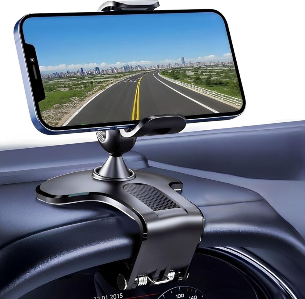 【The Safest】 Car Dashboard Phone Clip Holder, 360 Degree Rotation Dash Multifunctional Car Dashboard Mobile Phone Holder Mount Stand Compatible with 4-7 Inch Smartphones - Image 2