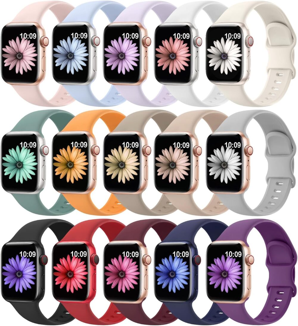 15 Pack Soft Silicone Bands Compatible with Apple Watch Band 40mm 41mm 38mm 45mm 44mm 42mm 46mm 49mm for Women Men,Sport iWatch bands Replacement Strap Wristbands for iWatch SE Series 10 9 8 7 6 5 4 3 - Image 2
