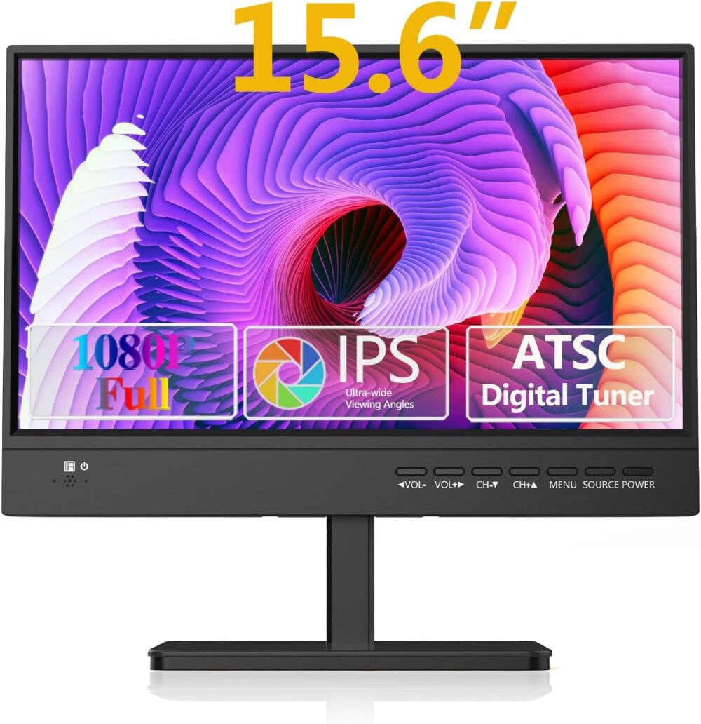 15.6 inch Small TV,Flat FHD IPS 1080P Screen TV with Antenna and Digital ATSC Tuner,HDMI/USB/VGA/Port,12 Volt Car Charger Cable/AC Power for Kitchen and Caravan - Image 2