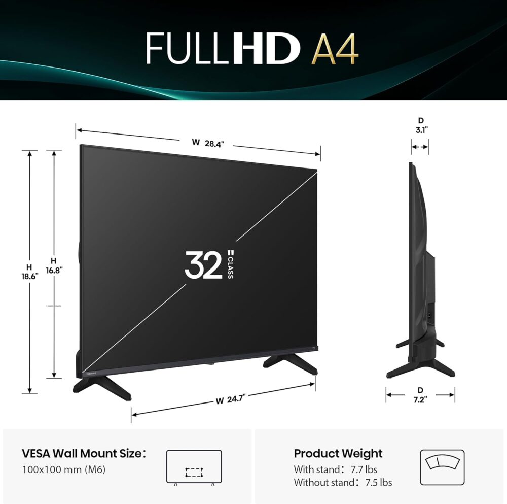 Hisense 32-Inch Class A4 Series FHD 1080p Smart Fire TV (32A4NF, 2025 Model) - DTS Virtual: X, Slim Bezel Design, Alexa Built in - Image 4