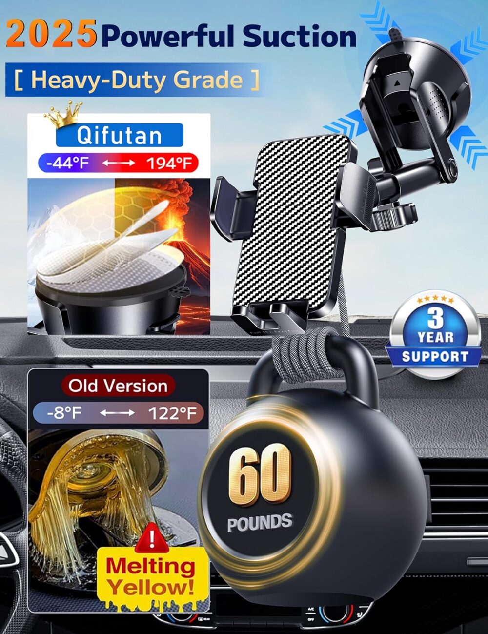 Qifutan Dash Mounted Holders Phone Holders for Your Car Phone Mount for Car Windshield Dashboard Air Vent Universal Hands Free Automobile Cell Phone Holder Fit for iPhone Smartphone - Image 4
