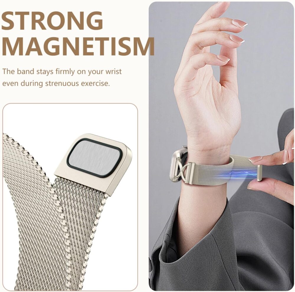 Dirrelo Metal Band Compatible for Apple Watch Bands for Women 40mm 41mm 38mm 42mm 44mm 45mm 46mm 49mm, Mesh Magnetic Strap Stainless Steel Wristband for iWatch Ultra Series 10/9/8/7/6/5/4/3/2/1/SE - Image 5