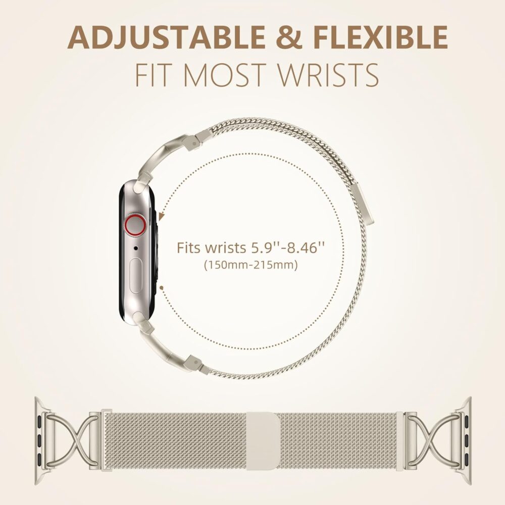 Dirrelo Metal Band Compatible for Apple Watch Bands for Women 40mm 41mm 38mm 42mm 44mm 45mm 46mm 49mm, Mesh Magnetic Strap Stainless Steel Wristband for iWatch Ultra Series 10/9/8/7/6/5/4/3/2/1/SE - Image 6