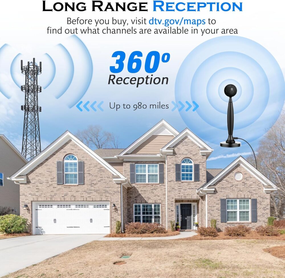 TV Antenna Indoor, 2025 Digital TV Antenna for Local Channels, Amplified HDTV Antennas for Smart/Old TV Indoor with Signal Booster 16 FT Cable 360° Reception 4K 1080p - Image 4