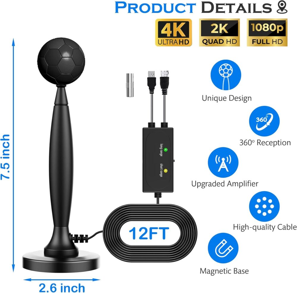 TV Antenna Indoor, 2025 Digital TV Antenna for Local Channels, Amplified HDTV Antennas for Smart/Old TV Indoor with Signal Booster 16 FT Cable 360° Reception 4K 1080p - Image 8