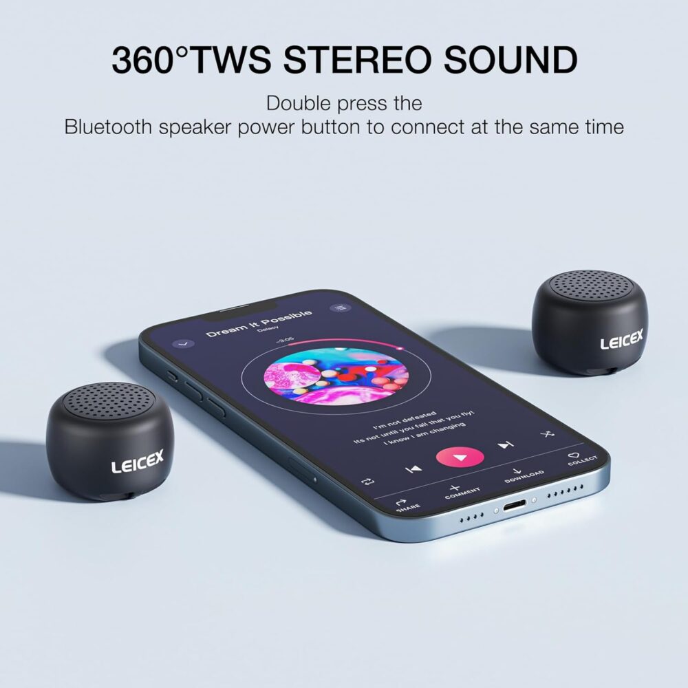 Mini Bluetooth Speaker, Small Tiny Portable Bluetooth 5.0 Speakers Perfect for Outdoor Indoor(Black) - Image 3