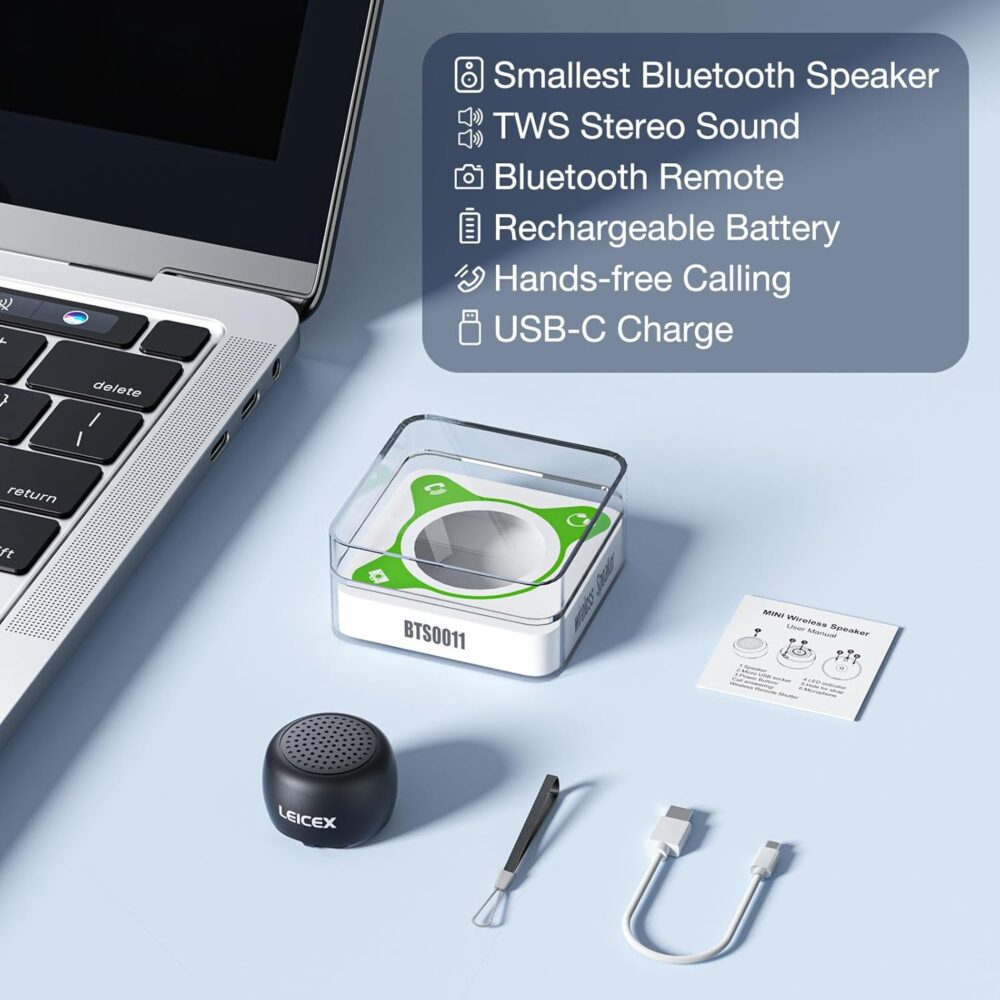 Mini Bluetooth Speaker, Small Tiny Portable Bluetooth 5.0 Speakers Perfect for Outdoor Indoor(Black) - Image 7