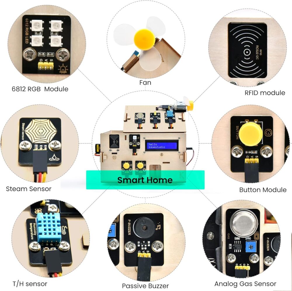 KEYESTUDIO ESP32 Smart Home Starter Kit for Arduino and Python,Electronics Home Automation Coding Kit, Wooden House DIY Sensor Kit STEM Educational Set for Adults Teens 15+ - Image 3