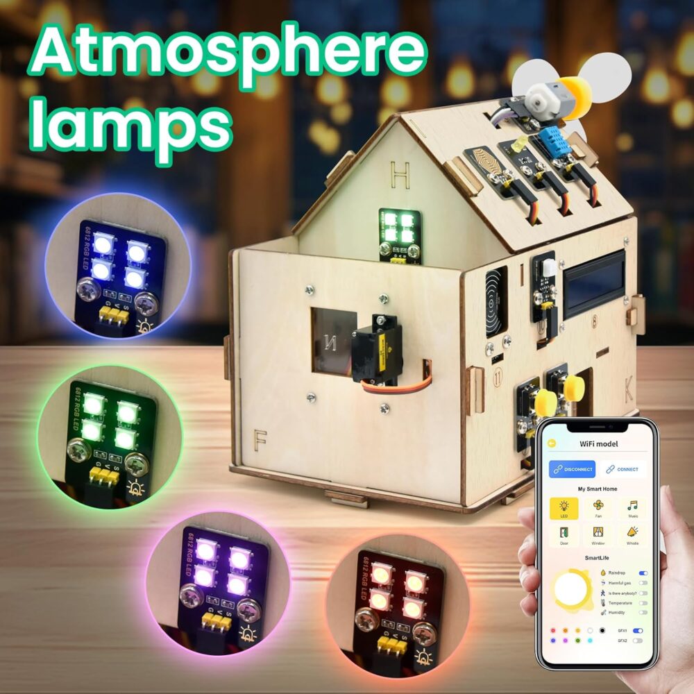 KEYESTUDIO ESP32 Smart Home Starter Kit for Arduino and Python,Electronics Home Automation Coding Kit, Wooden House DIY Sensor Kit STEM Educational Set for Adults Teens 15+ - Image 4