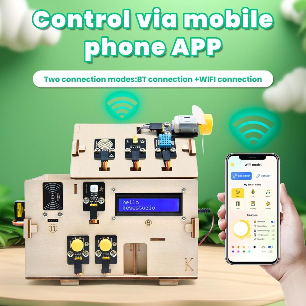 KEYESTUDIO ESP32 Smart Home Starter Kit for Arduino and Python,Electronics Home Automation Coding Kit, Wooden House DIY Sensor Kit STEM Educational Set for Adults Teens 15+ - Image 5