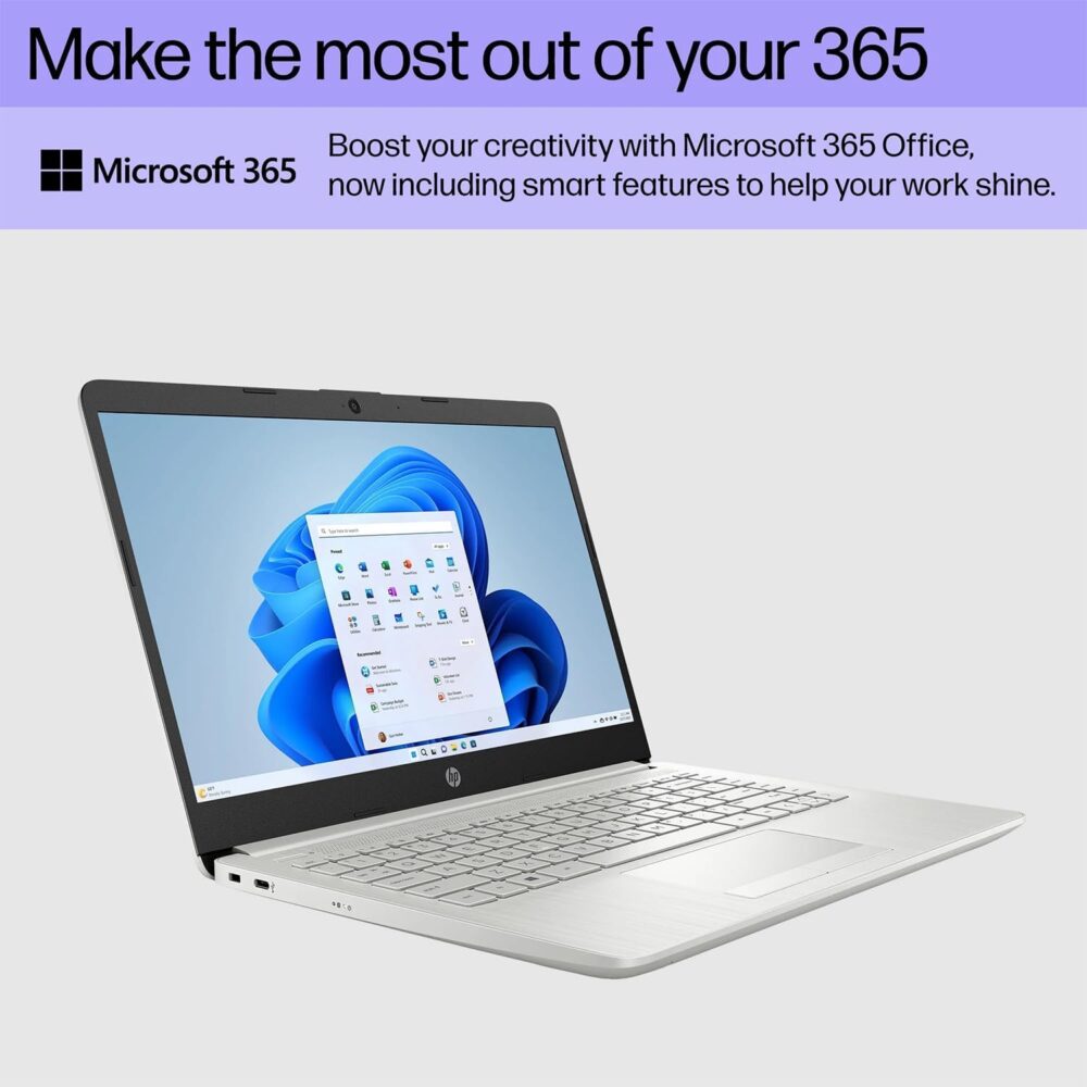 HP Portable Laptop, Student and Business, 14" HD Display, Intel Quad-Core N4120, 16GB DDR4 RAM, 64GB eMMC, 1 Year Office 365, Webcam, RJ-45, HDMI, Wi-Fi, Windows 11 Home, Silver - Image 3