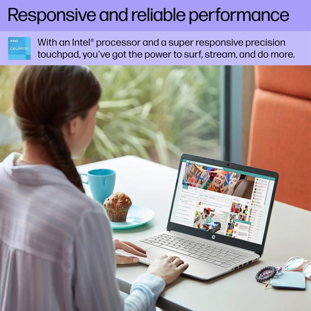 HP Portable Laptop, Student and Business, 14" HD Display, Intel Quad-Core N4120, 16GB DDR4 RAM, 64GB eMMC, 1 Year Office 365, Webcam, RJ-45, HDMI, Wi-Fi, Windows 11 Home, Silver - Image 4