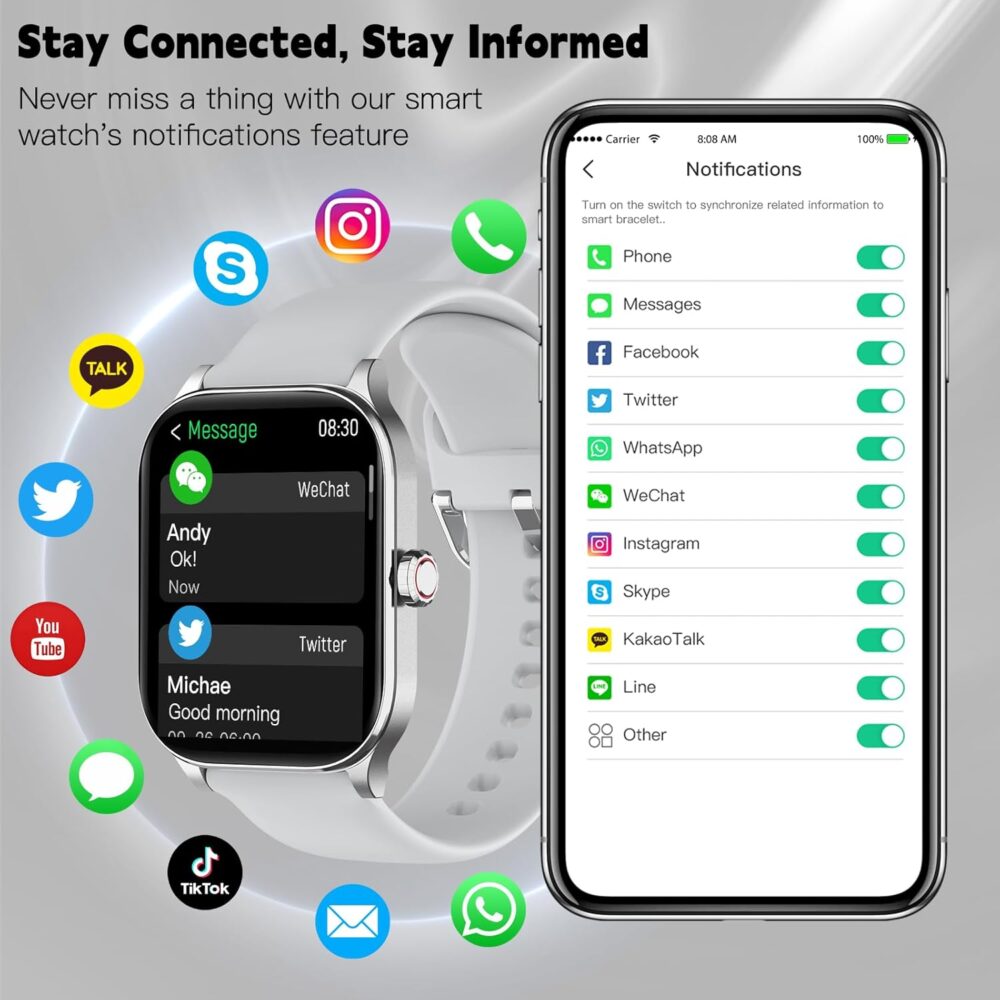 Smart Watch for Women Men(Answer/Make Call), Smartwatches with Heart Rate/SpO2/Sleep/Stress Monitor, IP68 Waterproof Activity Tracker for Android iPhone, 100+ Sports Fitness Watches (Gray, 2.01) - Image 3