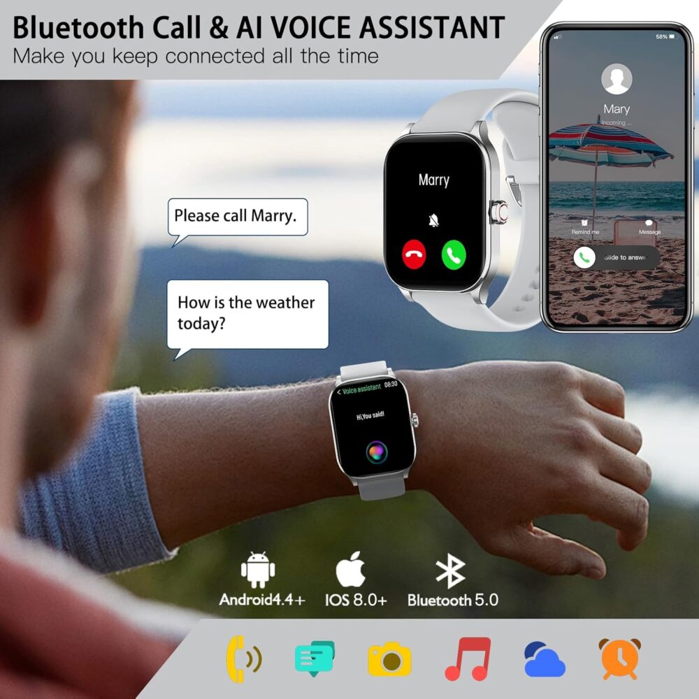 Smart Watch for Women Men(Answer/Make Call), Smartwatches with Heart Rate/SpO2/Sleep/Stress Monitor, IP68 Waterproof Activity Tracker for Android iPhone, 100+ Sports Fitness Watches (Gray, 2.01) - Image 4