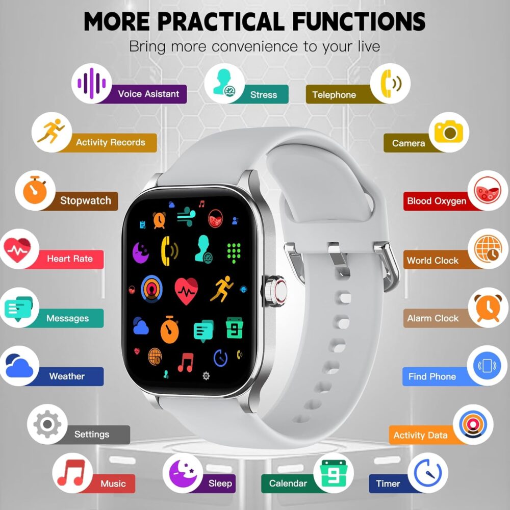 Smart Watch for Women Men(Answer/Make Call), Smartwatches with Heart Rate/SpO2/Sleep/Stress Monitor, IP68 Waterproof Activity Tracker for Android iPhone, 100+ Sports Fitness Watches (Gray, 2.01) - Image 5
