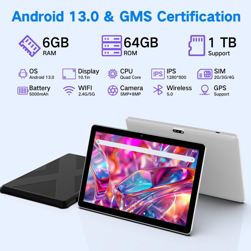 Tablet 10.1 inch Android Tablets, 2025 Cellular Tablets with SIM Card Slot, 4G LTE Tablet & Phone(Makes Calls), 64GB Storage (Expand to 1TB), Dual Cameras 8H Battery 5G WiFi with Case(Silver) - Image 3