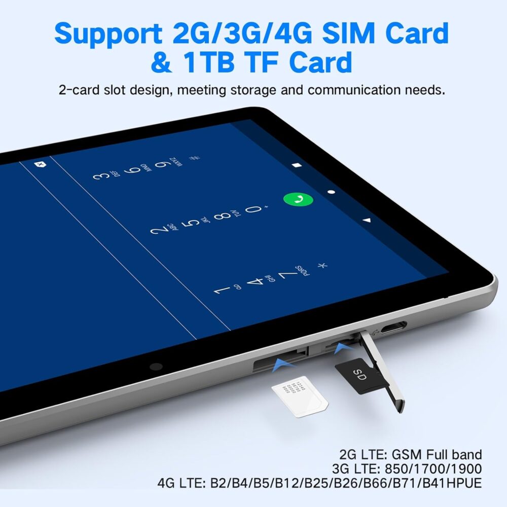 Tablet 10.1 inch Android Tablets, 2025 Cellular Tablets with SIM Card Slot, 4G LTE Tablet & Phone(Makes Calls), 64GB Storage (Expand to 1TB), Dual Cameras 8H Battery 5G WiFi with Case(Silver) - Image 4