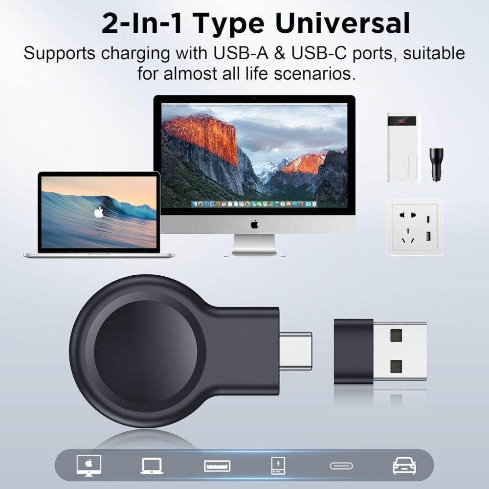 2025 Upgrade for Apple Watch Charger,Magnetic Portable iWatch Charger USB C&USB A Fast Wireless Charging Travel Battery Charger for iWatch Ultra2/Ultra/SE2/SE Series 10/9/8/7/6/5/4/3/2/1 - Image 8