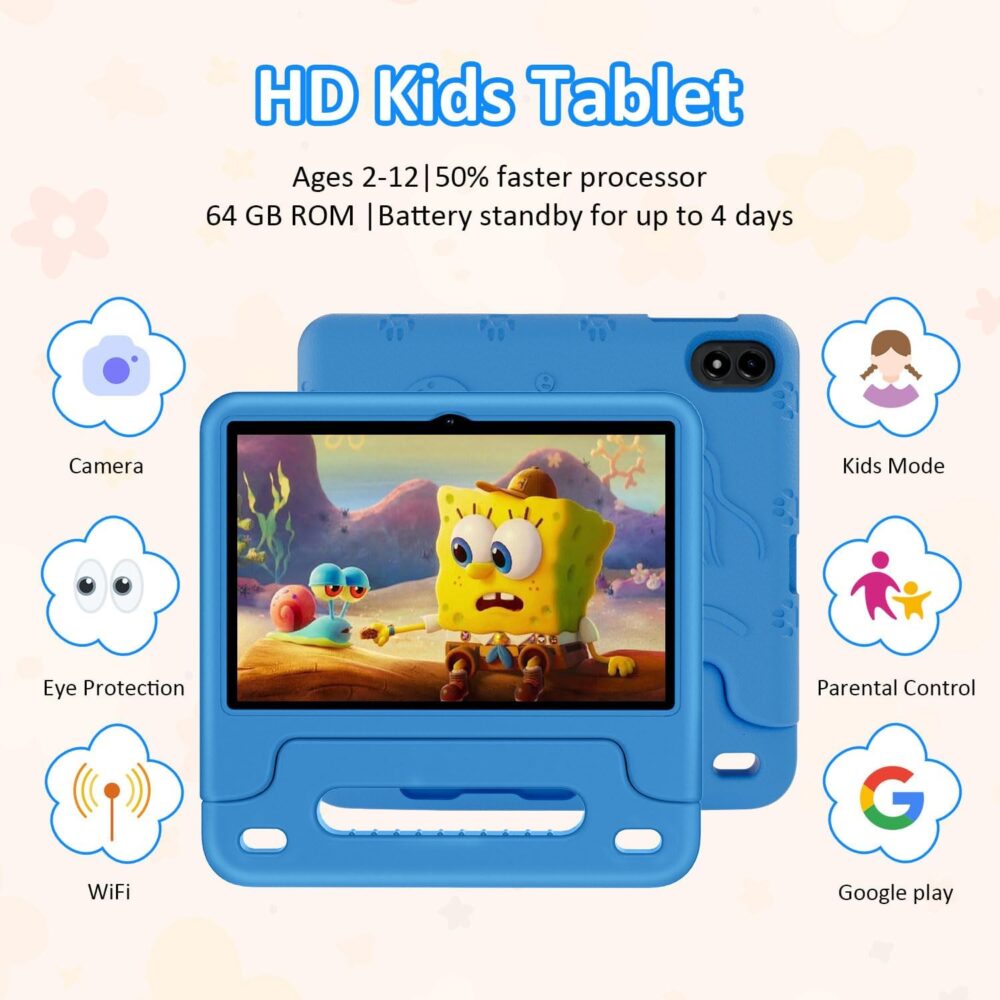Android 14 Kids Tablet, 2025 Upgraded 10.1 Inch Tablets with Octa-core Processor, 6000mAh Battery, Kid Space, Parental Control,Pre-loaded Kids Apps, 2.4/5GHZ Dual WiFi, Protective Case Included - Blue - Image 3