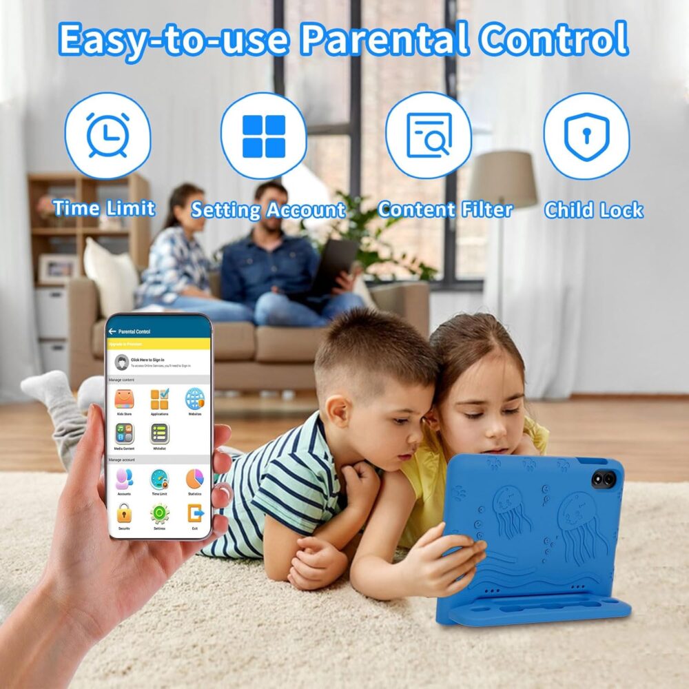 Android 14 Kids Tablet, 2025 Upgraded 10.1 Inch Tablets with Octa-core Processor, 6000mAh Battery, Kid Space, Parental Control,Pre-loaded Kids Apps, 2.4/5GHZ Dual WiFi, Protective Case Included - Blue - Image 7