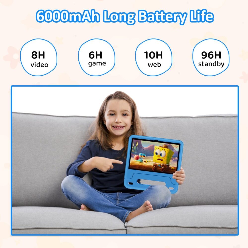 Android 14 Kids Tablet, 2025 Upgraded 10.1 Inch Tablets with Octa-core Processor, 6000mAh Battery, Kid Space, Parental Control,Pre-loaded Kids Apps, 2.4/5GHZ Dual WiFi, Protective Case Included - Blue - Image 8