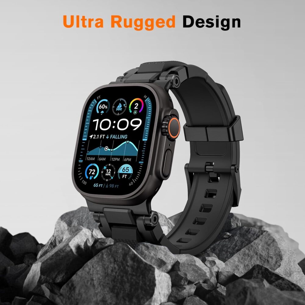 amBand Bands Compatible with Apple Watch Ultra 2/1 49mm, M1 Sport Series Rugged Durable Strap with Metal Connector to Match Ultra's Titanium Case for iWatch 49 mm Men Black Brushed - Image 3