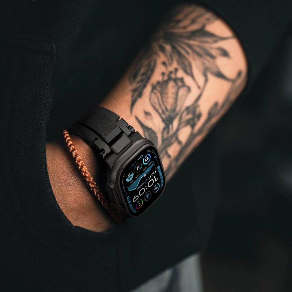 amBand Bands Compatible with Apple Watch Ultra 2/1 49mm, M1 Sport Series Rugged Durable Strap with Metal Connector to Match Ultra's Titanium Case for iWatch 49 mm Men Black Brushed - Image 7