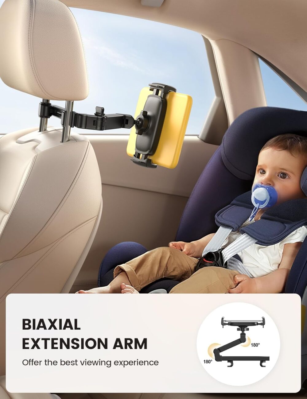 Lamicall Car Headrest Tablet Holder - [3 in 1 Extension Arm] Adjustable Tablet Car Mount for Back Seat, Road Trip Essentials for Kids, for 4.7-11" Device Like iPad Pro, Air, Mini, Galaxy, Fire, Black - Image 3