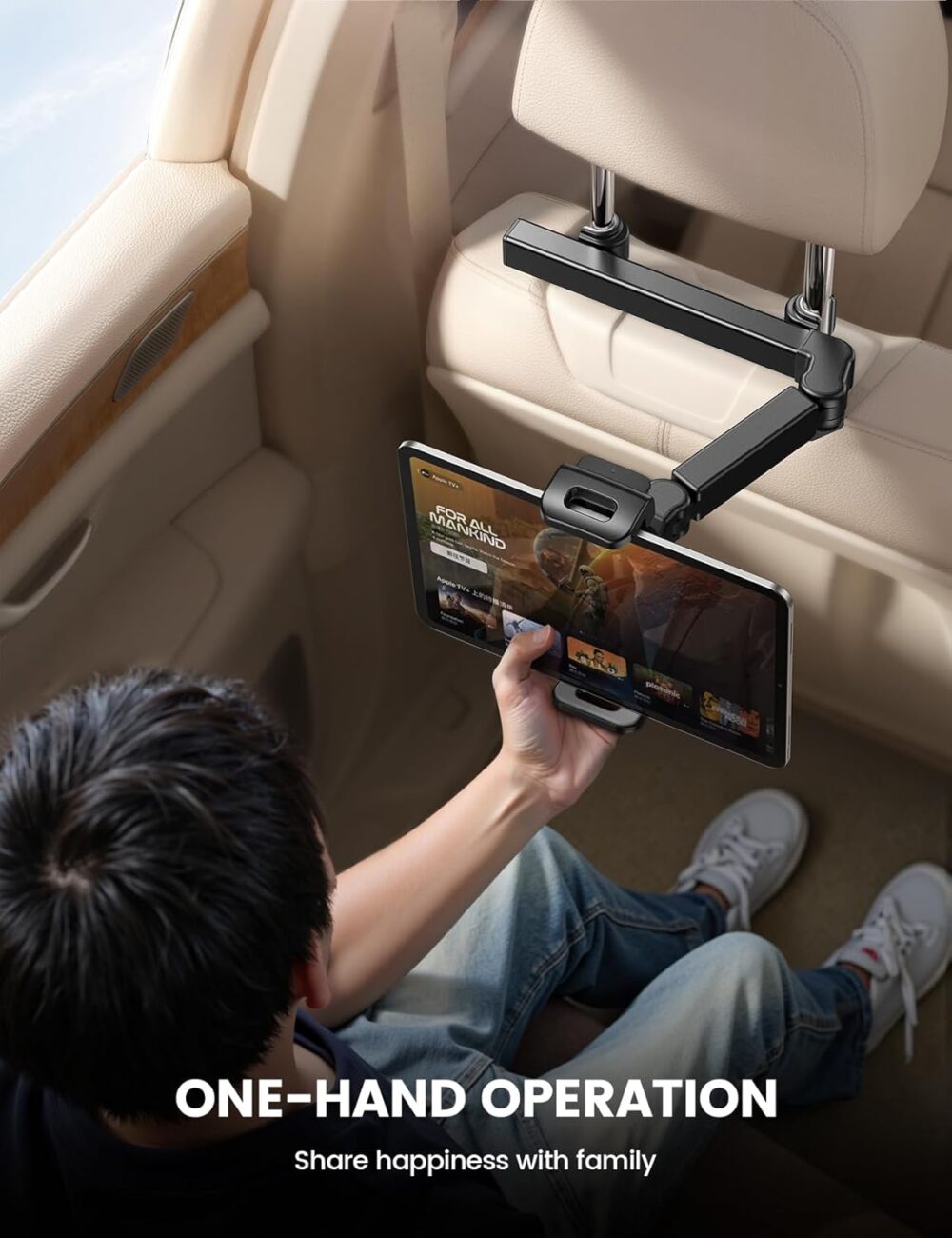 Lamicall Car Headrest Tablet Holder - [3 in 1 Extension Arm] Adjustable Tablet Car Mount for Back Seat, Road Trip Essentials for Kids, for 4.7-11" Device Like iPad Pro, Air, Mini, Galaxy, Fire, Black - Image 5