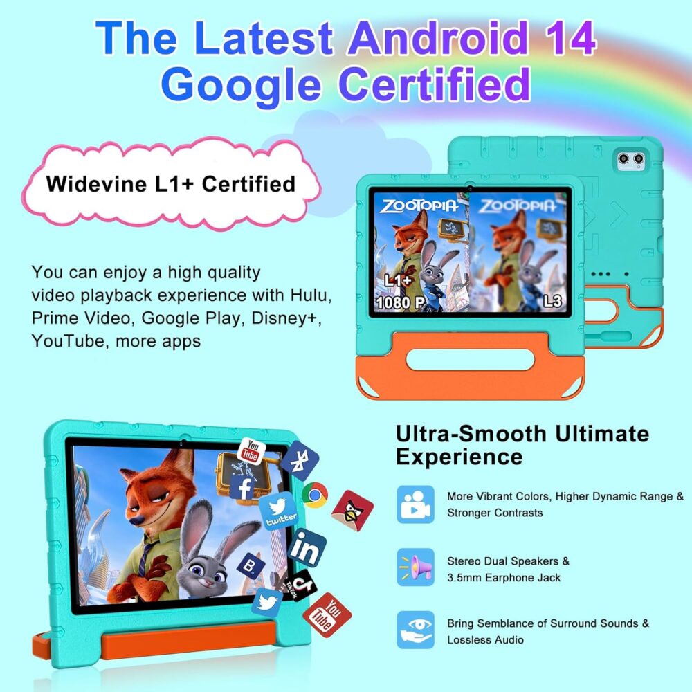 2025 Kids Tablet 10 inch Android 14 Tablets for Kid Octa-Core, 20GB+128GB (TF 1TB), Toddler Tablet with Shockproof Case, 2.4G+5G WiFi 6, Parental Control, Face Unlocked, Split Screen, BT5.0 (Green) - Image 5
