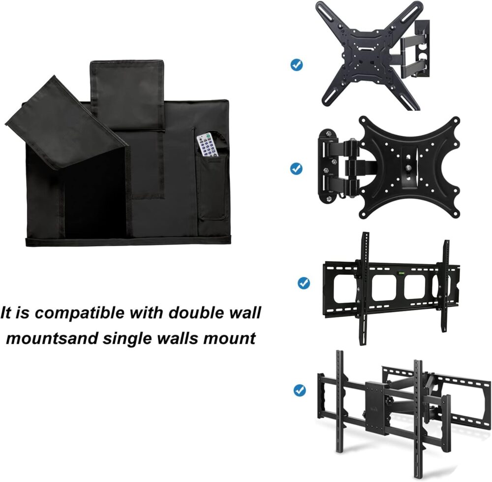 iBirdie Outdoor TV Cover 52 to 55 inch Weatherproof, Cover Size 52''L x 31''H, Waterproof for Outside Flat Screen 52 to 55 inch TV, Black, 600D Thick Fabric Screen Protector with Bottom - Image 3