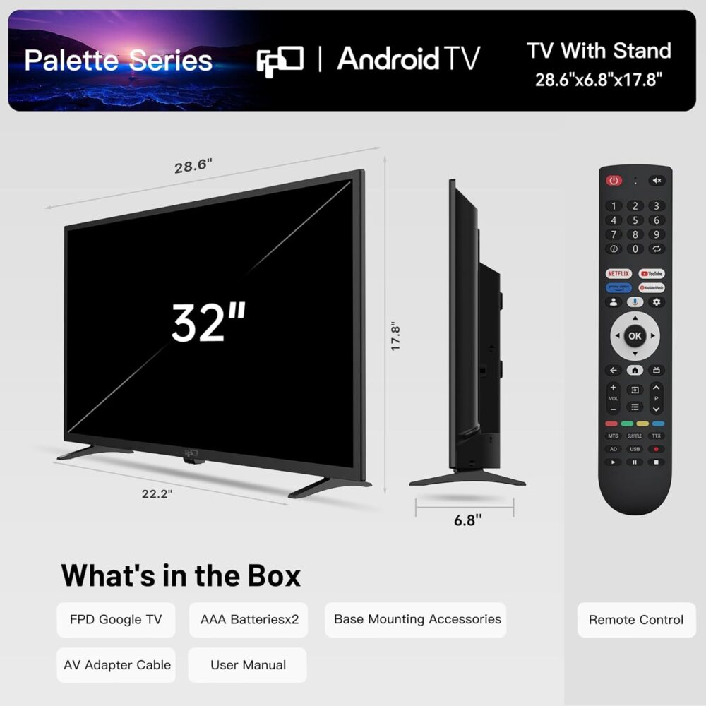 FPD 32 Inch Smart TV 720p HD Flat Screen Television (P-Series) with Google Play, Small LED Tvs for Living Room, Google Cast Built-in, Thin Streaming Live Android TV with WiFi, Bluetooth (2025 Model) - Image 5