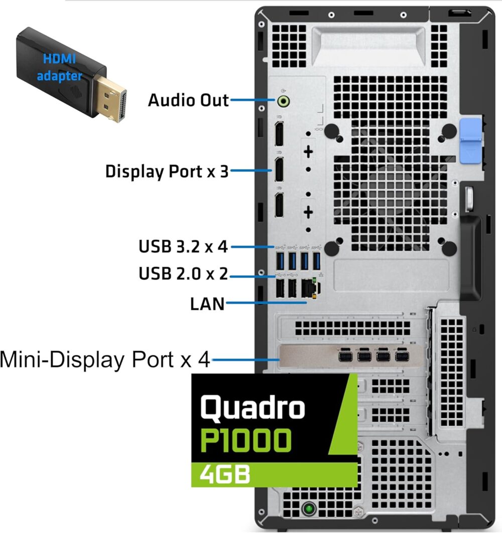 Dell Optiplex Desktop Plus Computer, Intel Core i9-12900K, 64GB RAM, 2TB NVMe PCIe SSD, Nvidia Quadro P1000 4GB Graphics, 4 x Mini-DisplayPort, HDMI, AX Wi-Fi, BT, USB C, Windows 11 Pro, Black Tower - Image 4