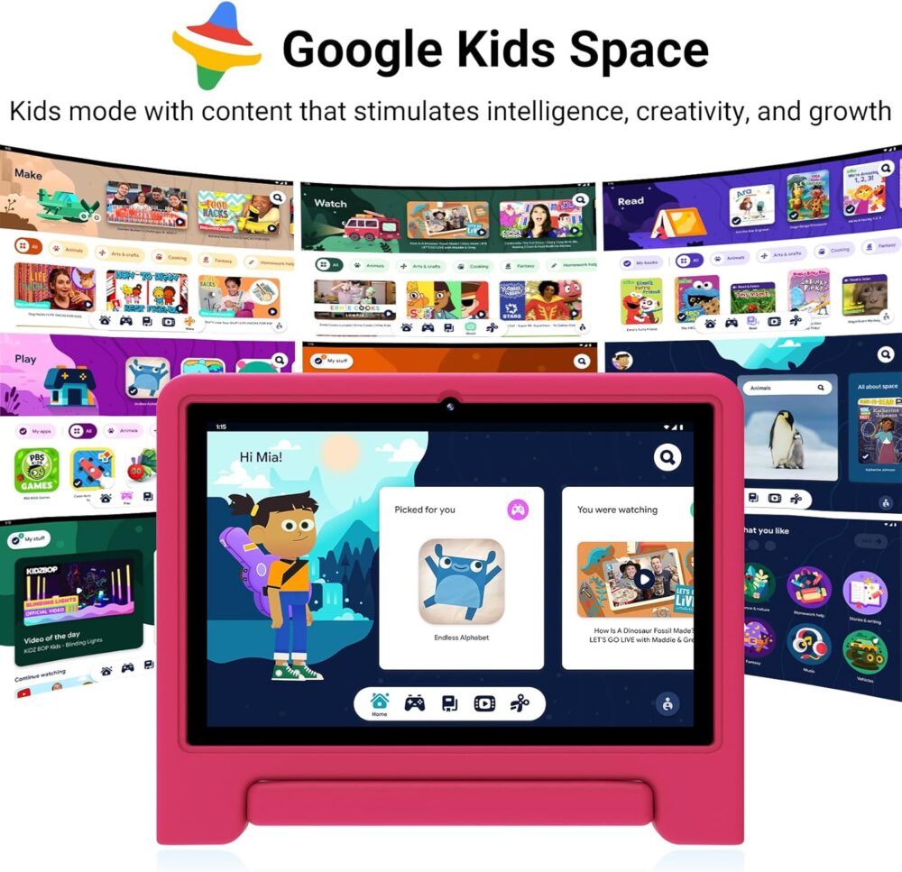 Kids Tablet 10 inch, Upgraded Android 14 Tablet for Kids Ages 3-12, Octa-Core Tablets with Case, 64GB Storage(TF Expand 1TB), Pre-Installed Google Kids Space, Parental Control (Candy Pink) - Image 4