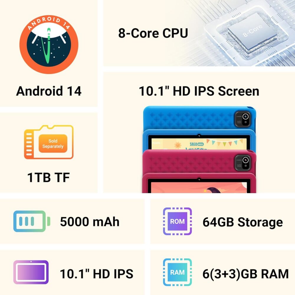 Kids Tablet 10 inch, Upgraded Android 14 Tablet for Kids Ages 3-12, Octa-Core Tablets with Case, 64GB Storage(TF Expand 1TB), Pre-Installed Google Kids Space, Parental Control (Candy Pink) - Image 9