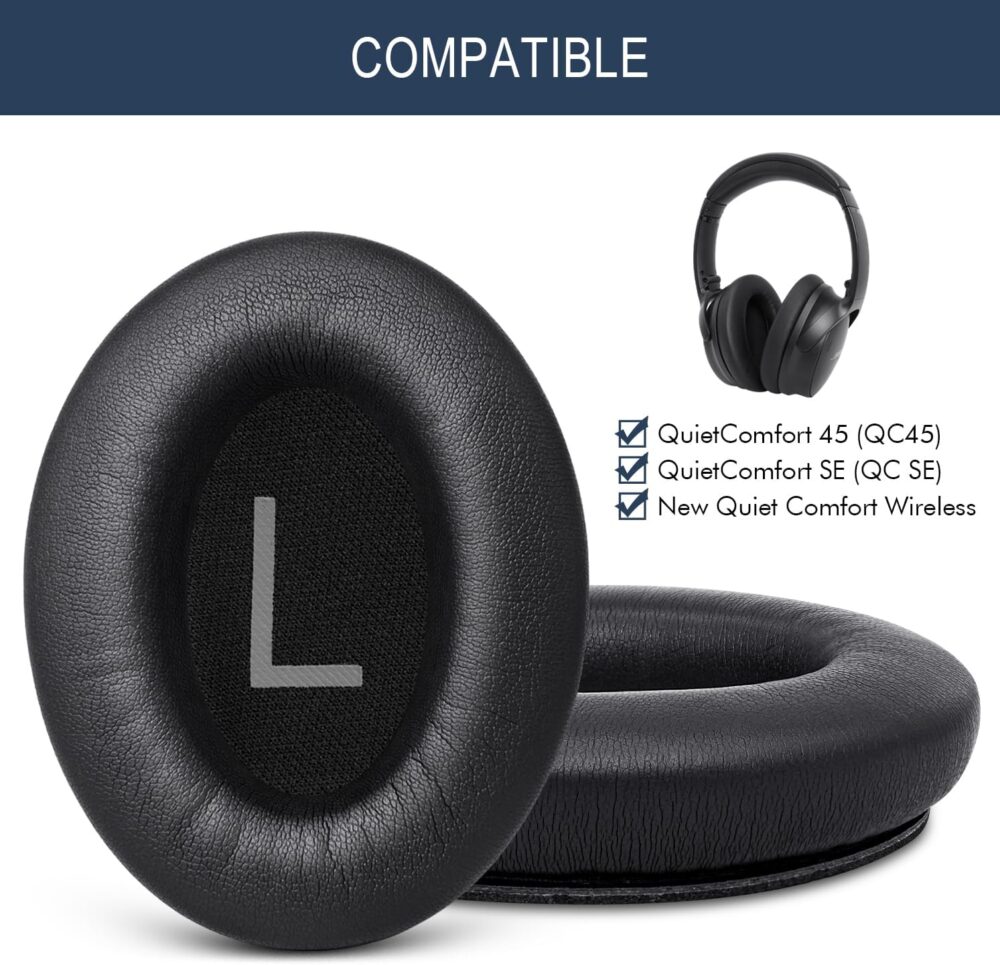 Ear Pads Replacement for Bose QuietComfort 45 (QC45) - GEVO Earpad Cushions for QuietComfort SE (QC SE) Wireless Over-Ear Headphones with Premium Protein Leather Noise Isolation Memory Foam (Black) - Image 3