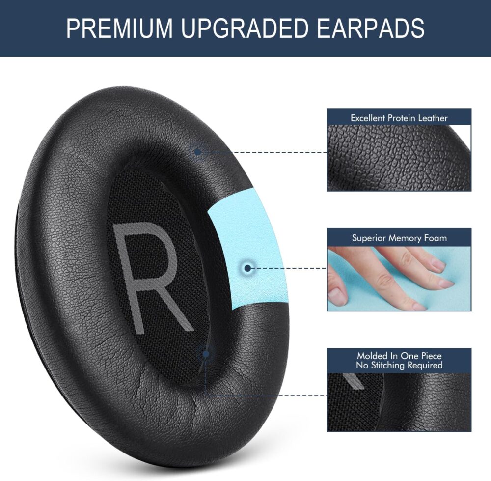 Ear Pads Replacement for Bose QuietComfort 45 (QC45) - GEVO Earpad Cushions for QuietComfort SE (QC SE) Wireless Over-Ear Headphones with Premium Protein Leather Noise Isolation Memory Foam (Black) - Image 4