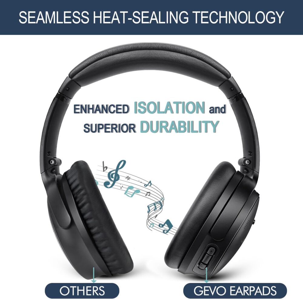 Ear Pads Replacement for Bose QuietComfort 45 (QC45) - GEVO Earpad Cushions for QuietComfort SE (QC SE) Wireless Over-Ear Headphones with Premium Protein Leather Noise Isolation Memory Foam (Black) - Image 5