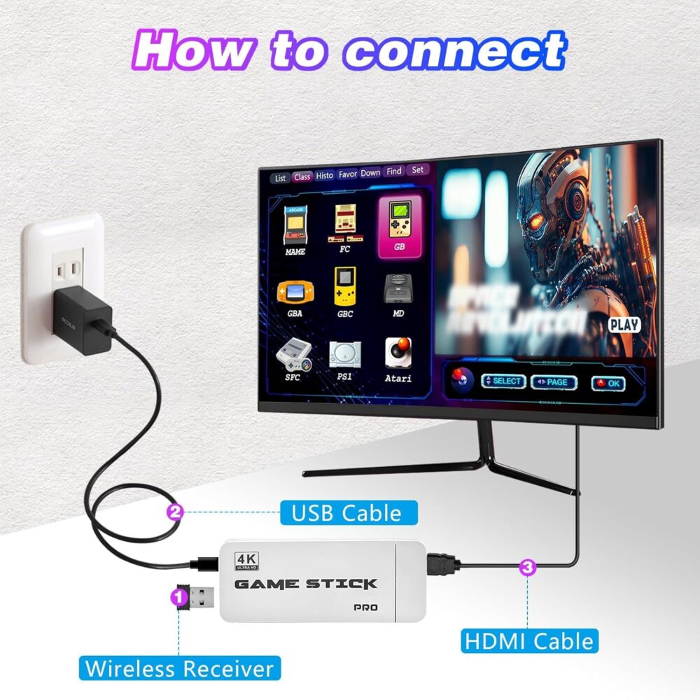 2025 Retro Gaming Console Stick Pro - 4K HDMI Plug & Play TV Game Stick with 20,000+ Classic Games, 23 Emulators & Dual 2.4G Wireless Controllers - Nostalgic Wireless Retro Console for Adults & Kids - Image 4